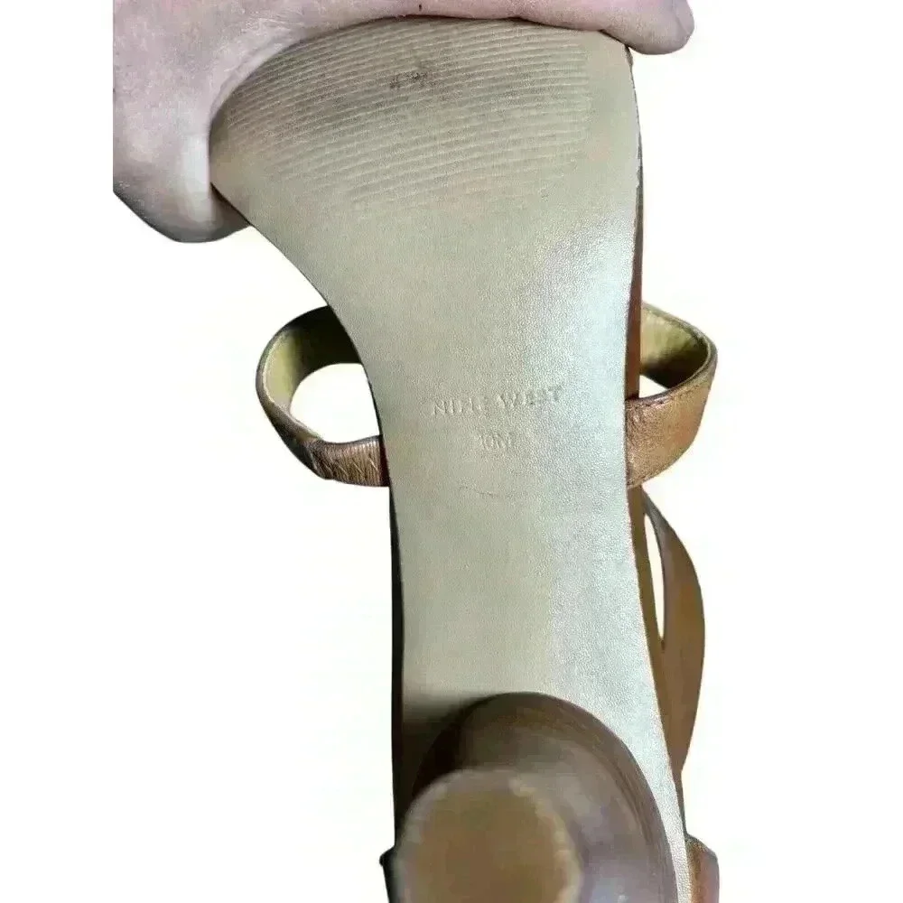 Nine West 10M Zipper Back Open Toe Sandals High Heel Tan